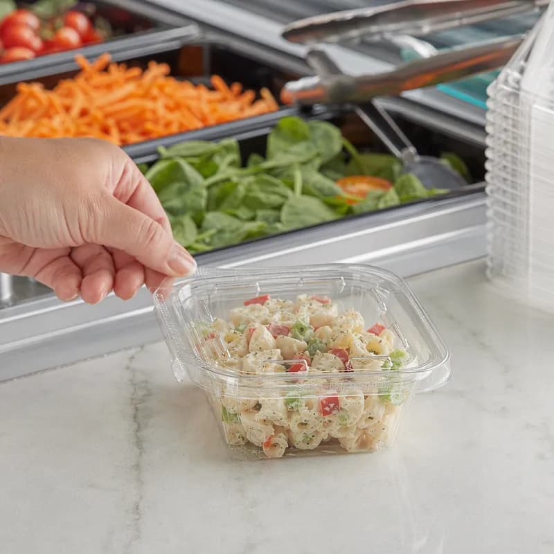 Safe-T-Fresh® Deli Container Hinged With Flat Lid 8 OZ RPET Clear Rectangle 240/Case