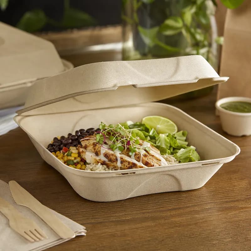 Take-Out Container Hinged 9X9X3 IN Fiber Blend Square 300/Case