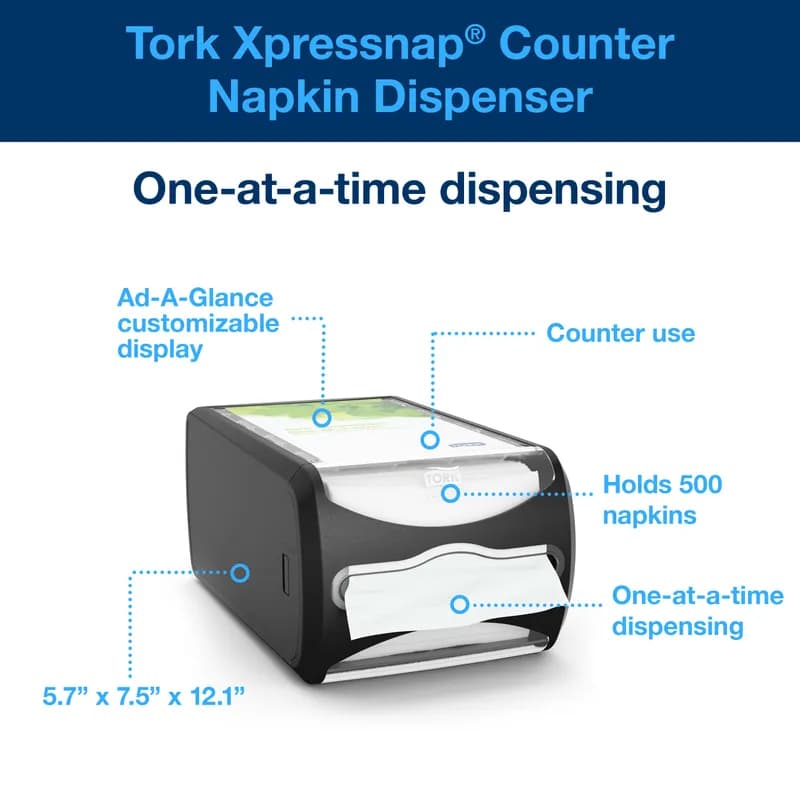 Tork Xpressnap® Napkin Dispenser 12.1X7.5X5.7 IN Licorice Plastic Signature Range In Counter 1/Each