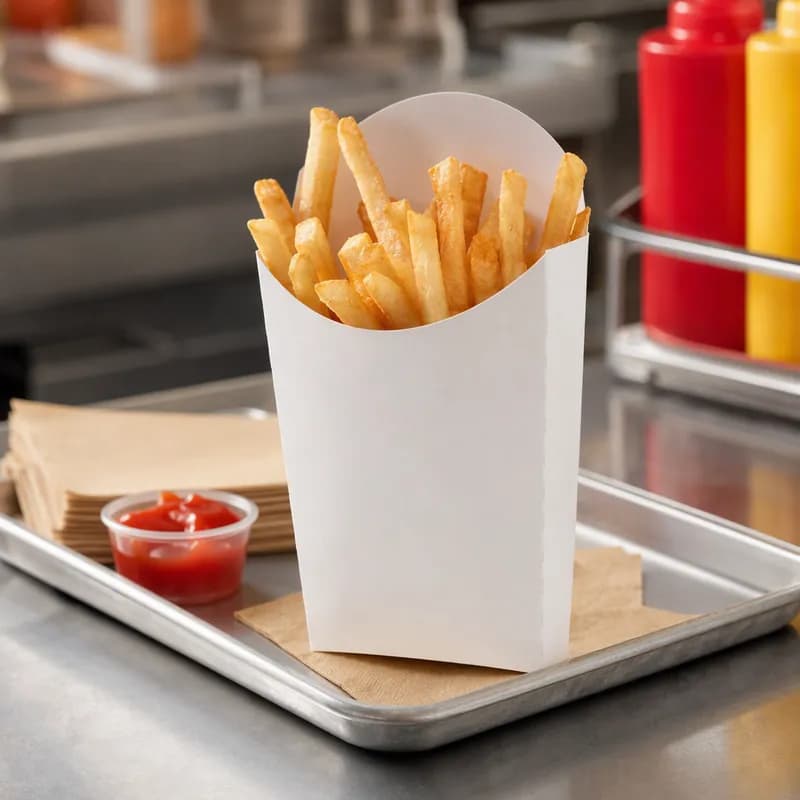 French Fry Cup & Scoop 4.32X7X1.99 IN Paperboard White Rectangle 1000/Case