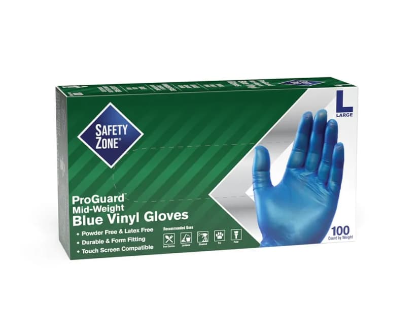 Safety Zone® Gloves Small (SM) Blue Vinyl Powder-Free 100 Count/Pack 10 Packs/Case