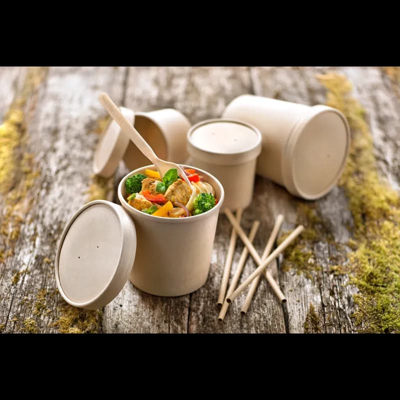 Soup Food Container Base & Lid Combo 16 OZ Kraft Paperboard Round 25 Count/Pack 20 Packs/Case 500 Count/Case