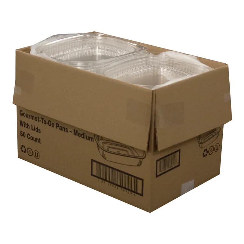 Take-Out Container Base & Lid Combo With Plastic Dome Lid Medium (MED) 52 OZ Aluminum Black Gold Full Curl 50/Case