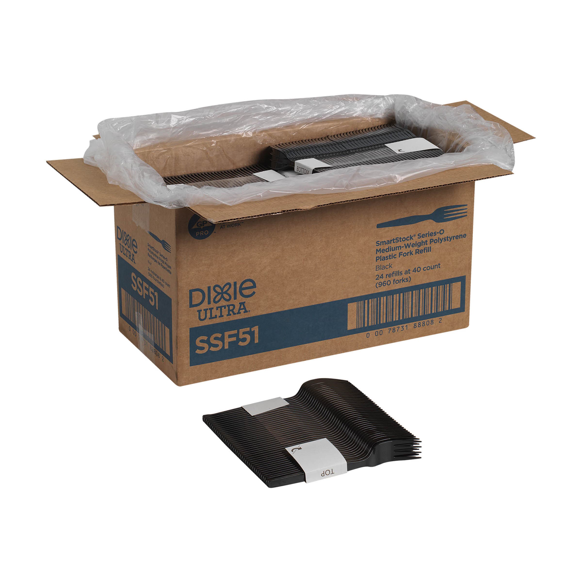 Dixie® Ultra SmartStock® Series-O Fork PS Black Medium Weight Refill 40 Count/Pack 24 Packs/Case 960 Count/Case