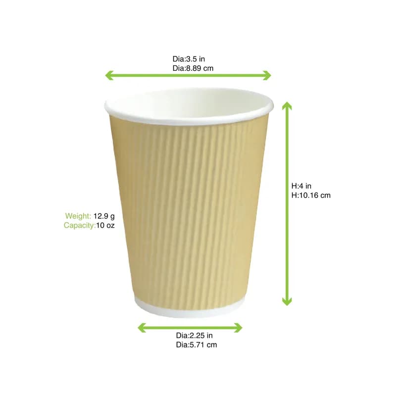 Cup 10 OZ Paper Beige Rippled 40 Count/Pack 25 Packs/Case 1000 Count/Case