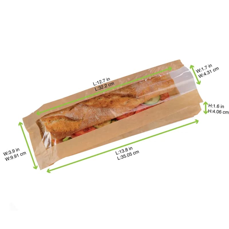 Sandwich Bag 3.9X1.6X13.8 IN Paper Brown With Window Freezer Safe 1000 Count/Pack 1 Packs/Case 1000 Count/Case