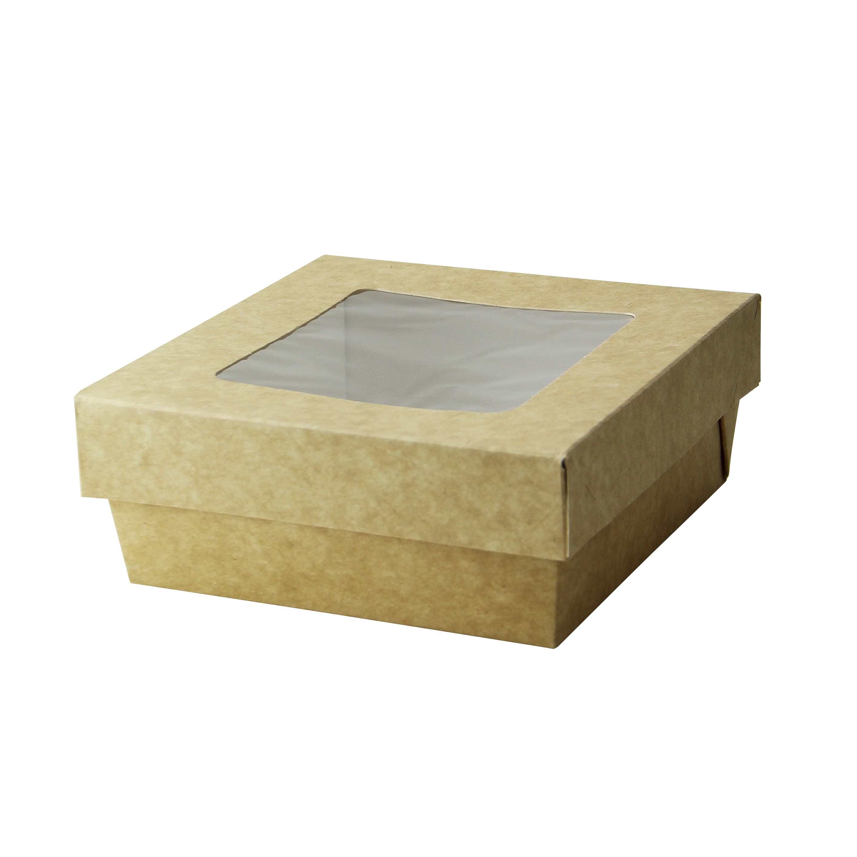 Take-Out Box 4.7X4.7X2 IN Corrugated Paperboard Kraft With Window 25 Count/Pack 10 Packs/Case 250 Count/Case