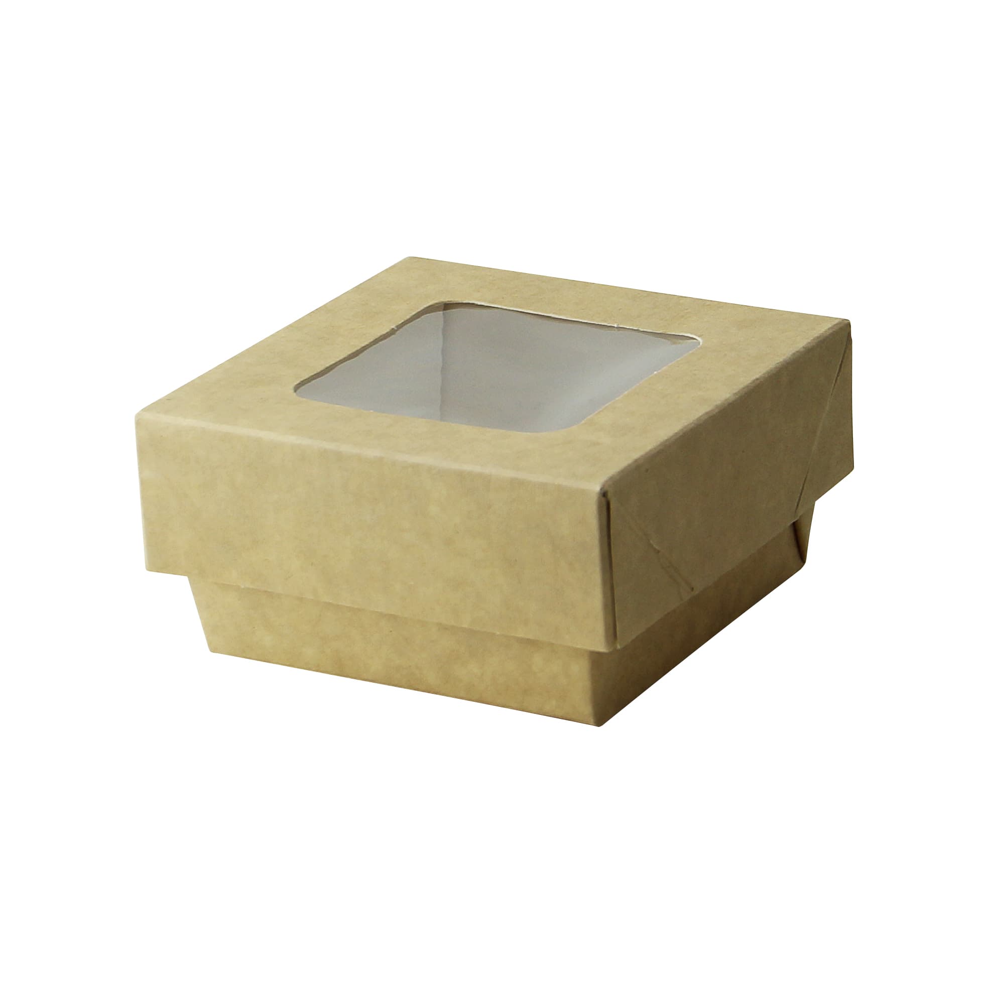 Bakery Box Small (SM) 8.5 OZ 2.8X2.8X1.6 IN Corrugated Paperboard Kraft 2-Piece With Window 25 Count/Pack 10 Packs/Case