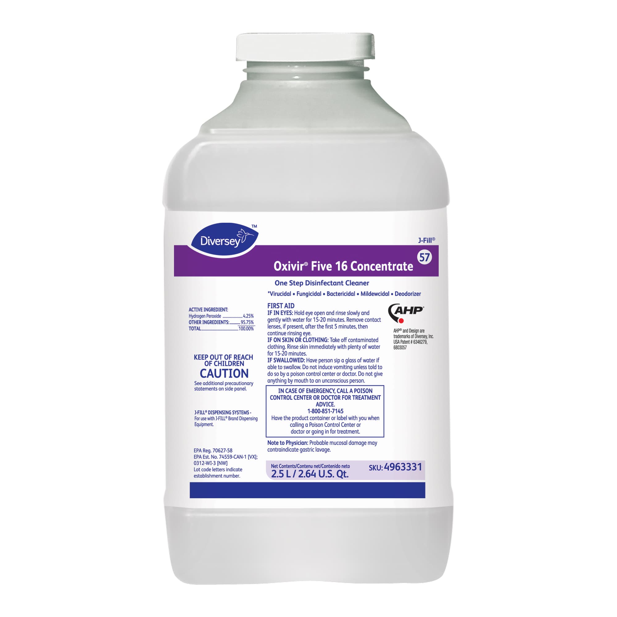 Oxivir® Five 16 One-Step Disinfectant Cleaner 2.5 L Multi Surface Liquid Concentrate AHP® 2/Case