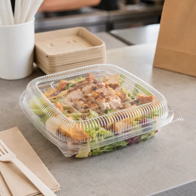 Take-Out Container Hinged 8X8 IN PLA Clear 160/Case