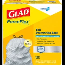 Glad® ForceFlex Kitchen Bag White Plastic With Drawstring Closure Tall 100/Case