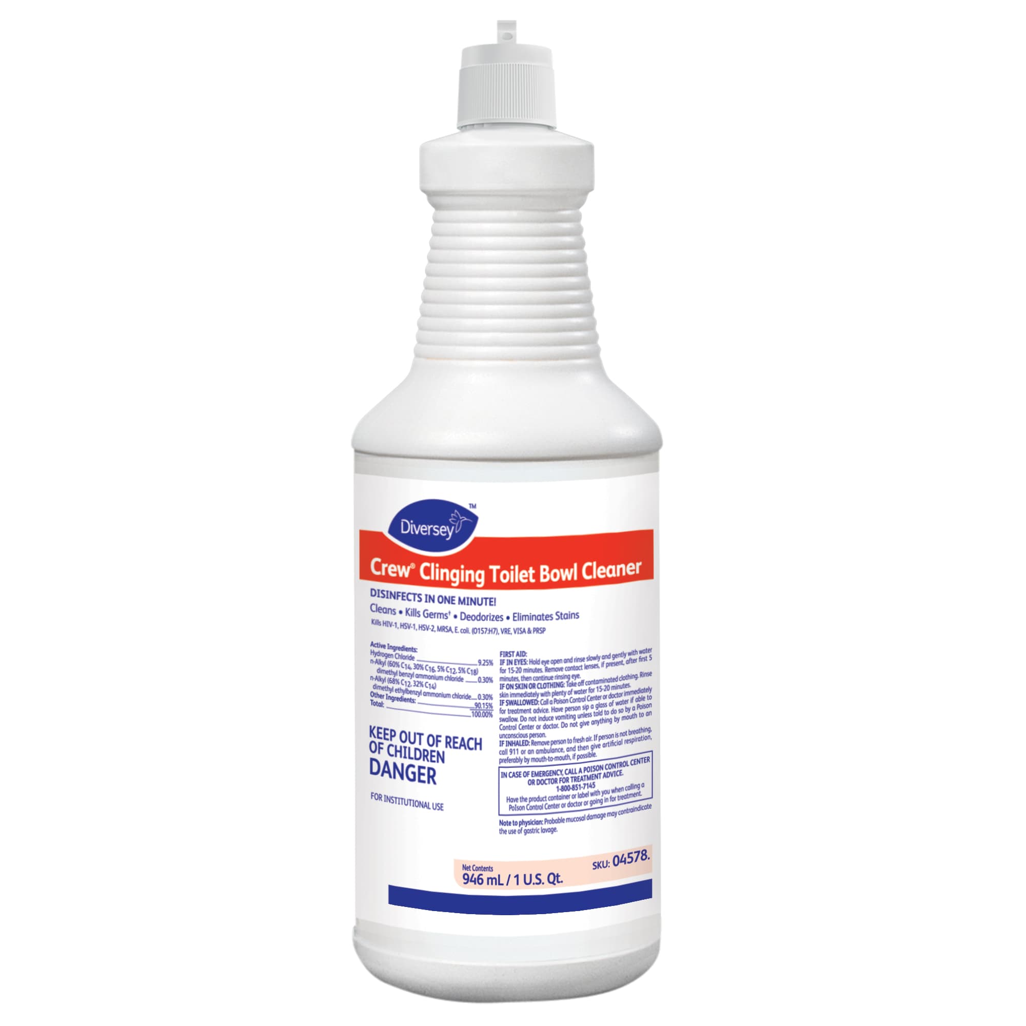Crew® Mint Toilet Bowl Cleaner 1 QT Liquid RTU Hydrochloric Acid Clinging 12/Case