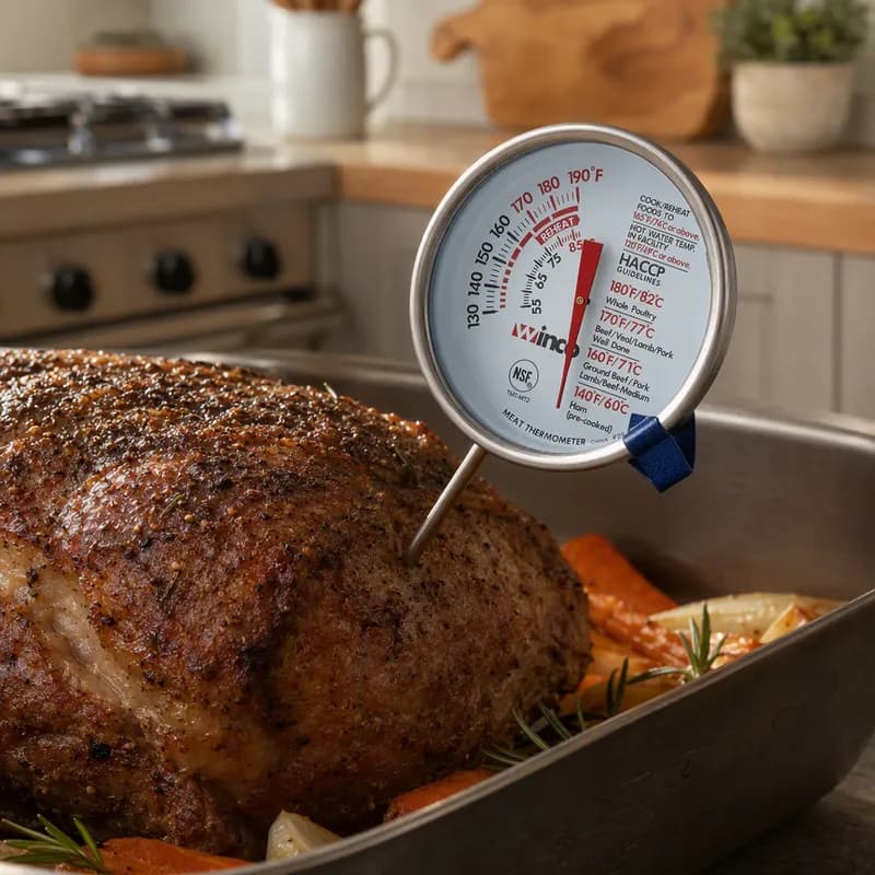 Meat Thermometer 5 Probe Dual Temp Dsply (F / C) Temp Range 130-190 F; 55 to 85 C Adjstbl Indicator 2IN Diam Dial 1/Each