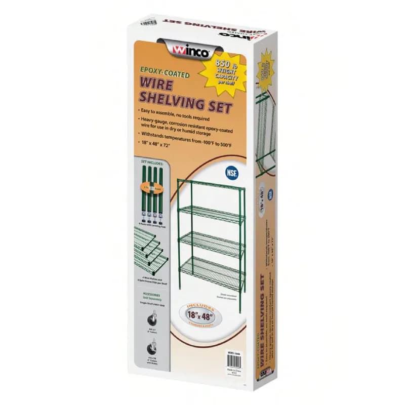 Wire Shelf 48X18X72 IN Green Metal Wire Epoxy Plated Set 4-Tier 1/Each
