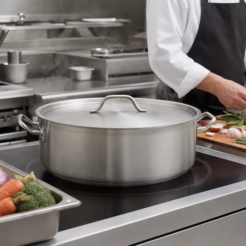 Brazier 20 QT 18/8 Stainless Steel Commercial Induction Ready Riveted Handles 1/Each
