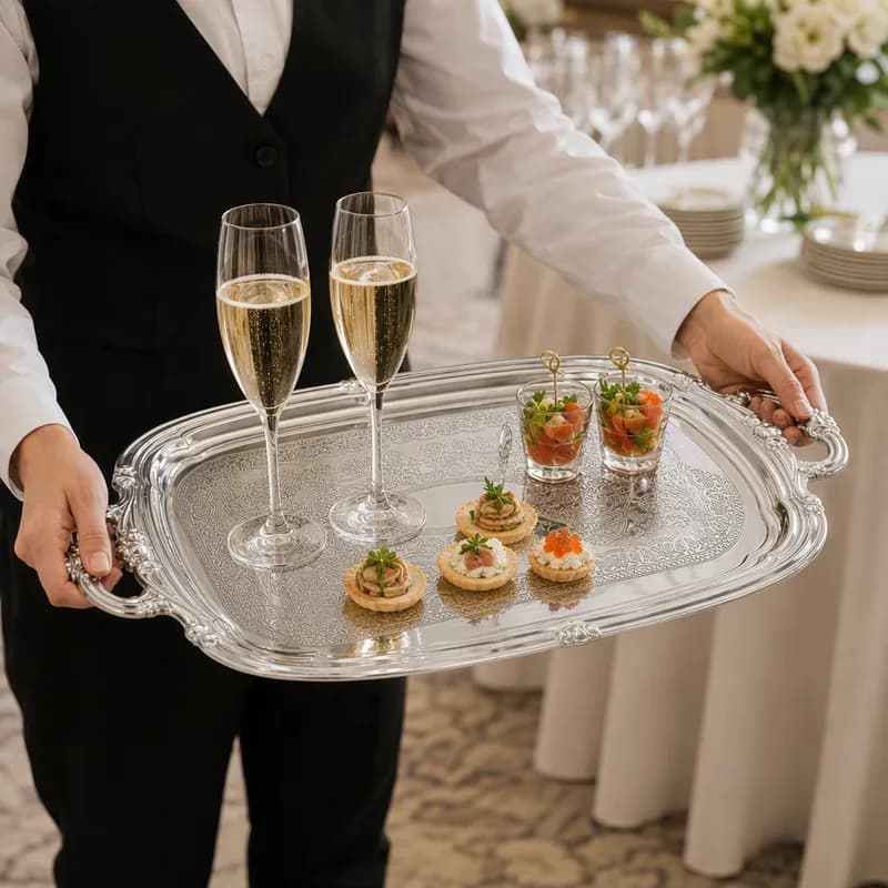 Serving Tray 20.88X13.38X0.75 IN Chrome Plated Oblong With Handles Hand Wash 1/Each