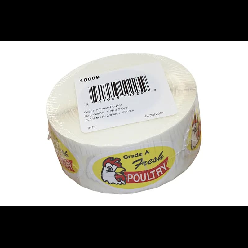 Grade A Fresh Poultry Meat Flavor Label 1.25X2 IN Red Yellow Black Oval 500 Count/Roll 20 Rolls/Case 10000 Count/Case