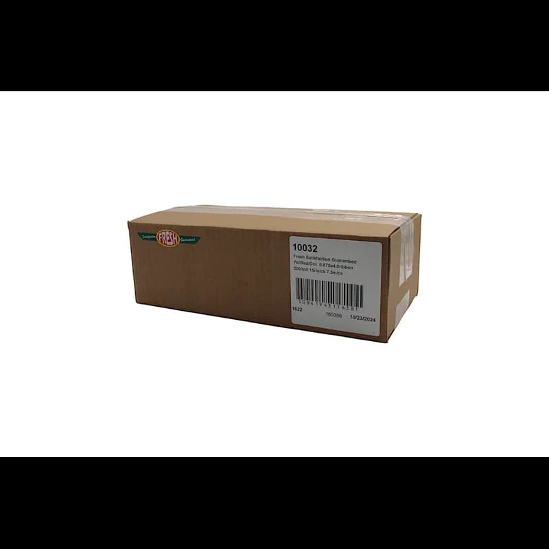 Fresh Satisfaction Guaranteed Meat Label 0.875X4 IN Yellow Red Green Ribbon 500 Count/Roll 15 Rolls/Case 7500 Count/Case