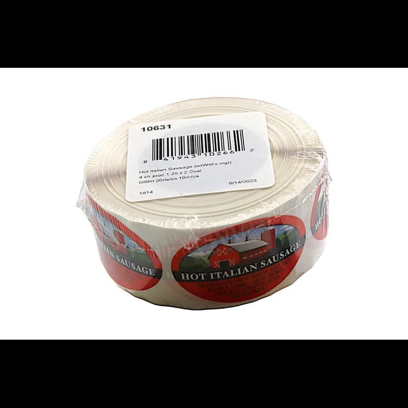Hot Italian Sausage With Witts Ingredients Ingredient Label 1.25X2 IN Oval 4 Color Process 500 Count/Roll 20 Rolls/Case