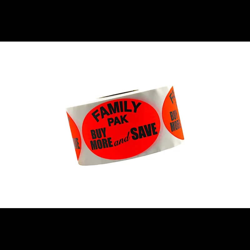 Family Pak Buy More And Save Meat Value Family Label 2X3 IN Black Fluorescent Red Oval 500 Count/Roll 20 Rolls/Case