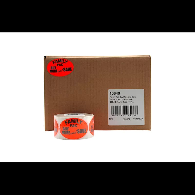 Family Pak Buy More And Save Meat Value Family Label 2X3 IN Black Fluorescent Red Oval 500 Count/Roll 20 Rolls/Case