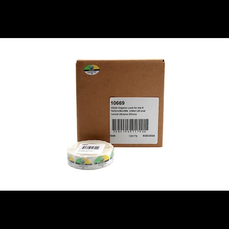 USDA Organic Look For The 9 Produce Label 0.84X1.25X1.25 IN Yellow Green Brown Black Oval 1000 Count/Roll 25 Rolls/Case