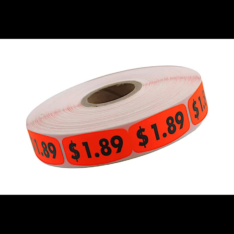 1.89 Price Label 0.625X1.25 IN Black Fluorescent Red Short Oval 1000 Count/Roll 50 Rolls/Case 50000 Count/Case
