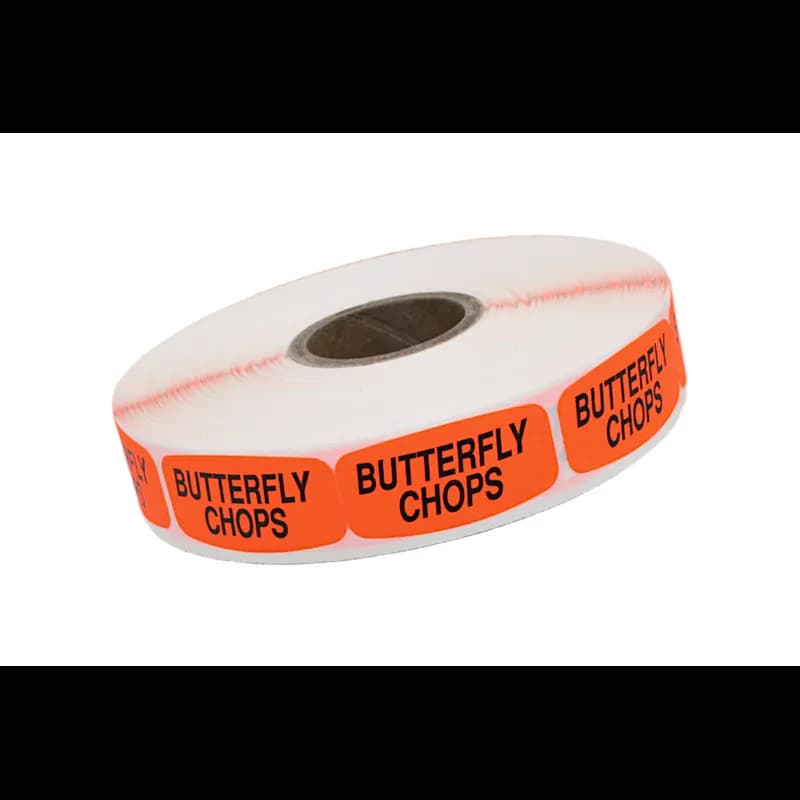 Butterfly Chops Label 0.625X1.25 IN Black Fluorescent Red Short Oval 1000 Count/Roll 50 Rolls/Case 50000 Count/Case