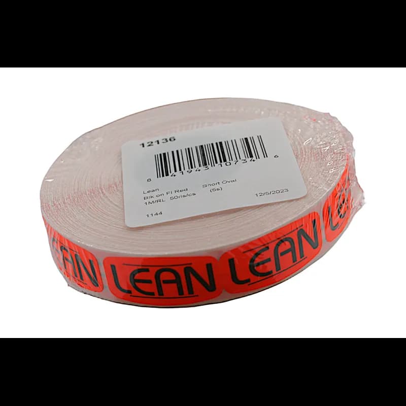 Lean Label 0.625X1.25 IN Black Fluorescent Red Short Oval 1000 Count/Roll 50 Rolls/Case 50000 Count/Case