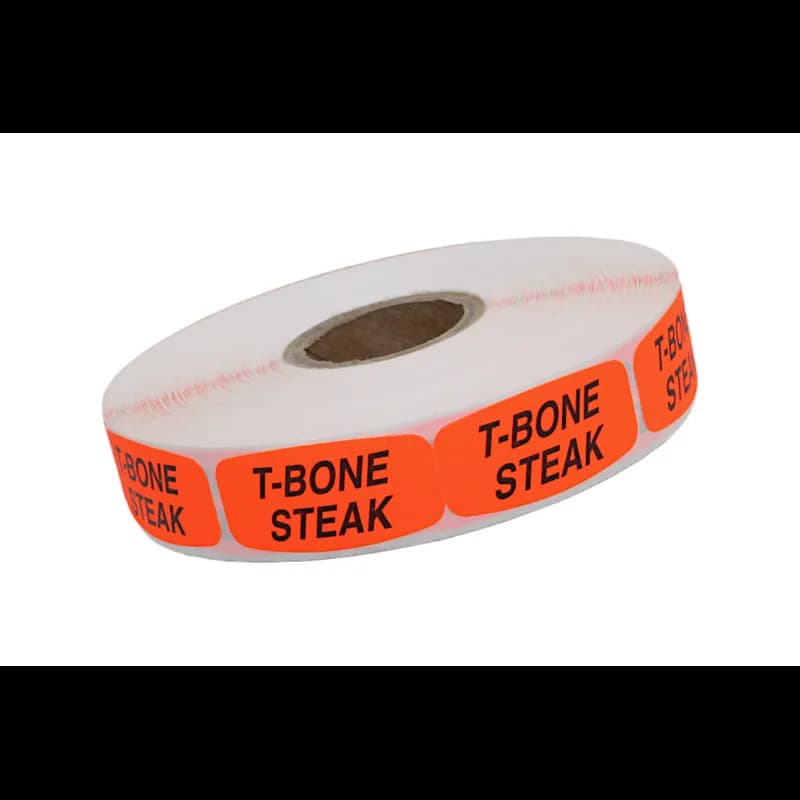 T-Bone Steak Label 0.625X1.25 IN Black Fluorescent Red Short Oval 1000 Count/Roll 50 Rolls/Case 50000 Count/Case