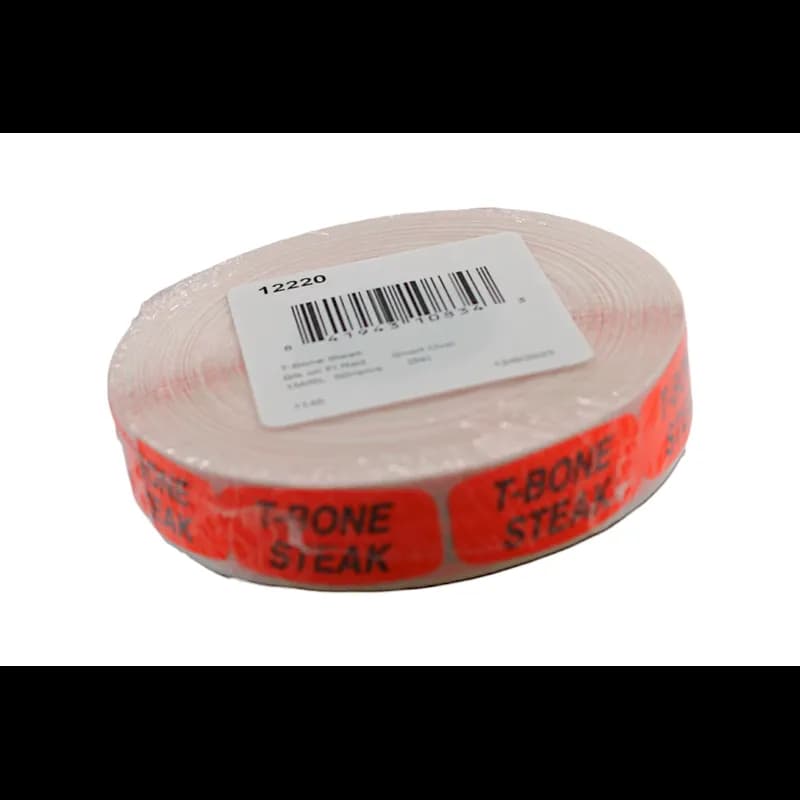T-Bone Steak Label 0.625X1.25 IN Black Fluorescent Red Short Oval 1000 Count/Roll 50 Rolls/Case 50000 Count/Case