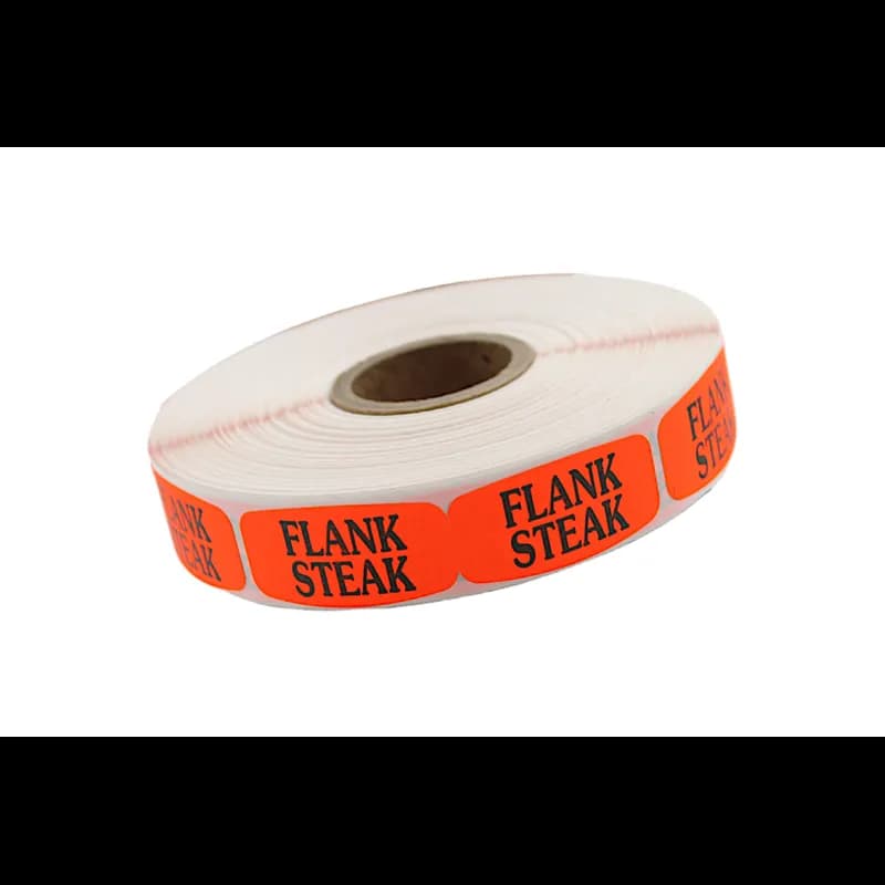 Flank Steak Label 0.625X1.25 IN Black Fluorescent Red Short Oval 1000 Count/Roll 50 Rolls/Case 50000 Count/Case