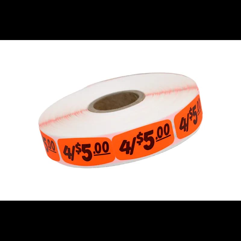 4/$5.00 Price Label 0.625X1.25 IN Black Fluorescent Red Short Oval 1000 Count/Roll 50 Rolls/Case 50000 Count/Case