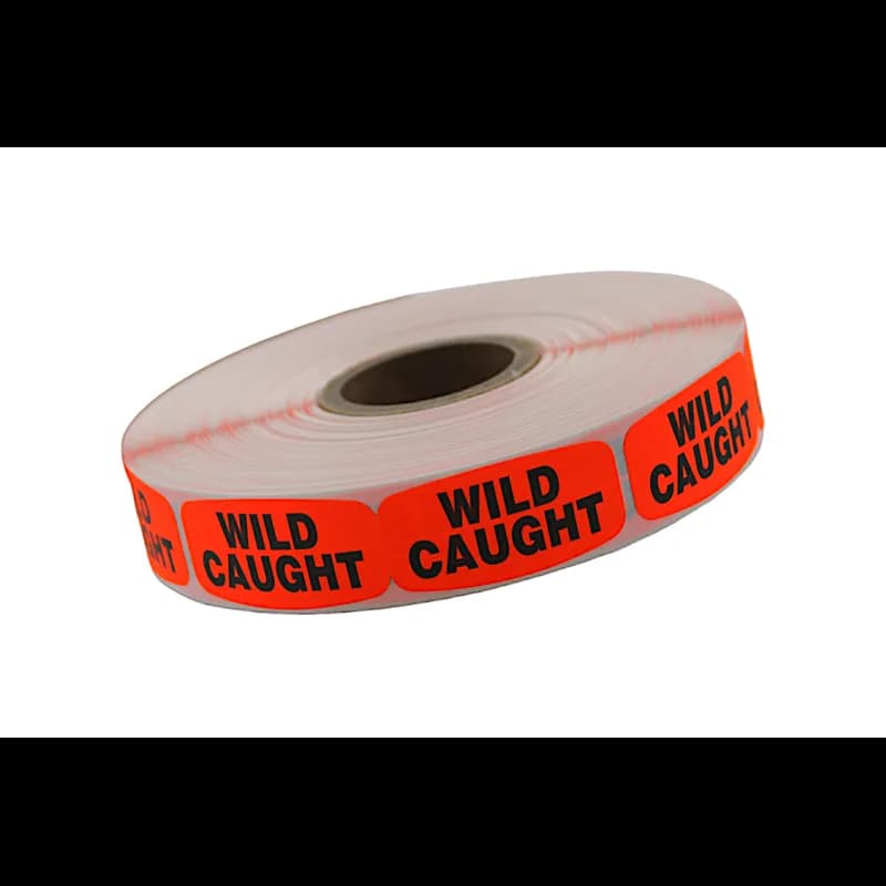 Wild Caught Origin Label 0.625X1.25 IN Black Fluorescent Red Short Oval 1000 Count/Roll 50 Rolls/Case 50000 Count/Case