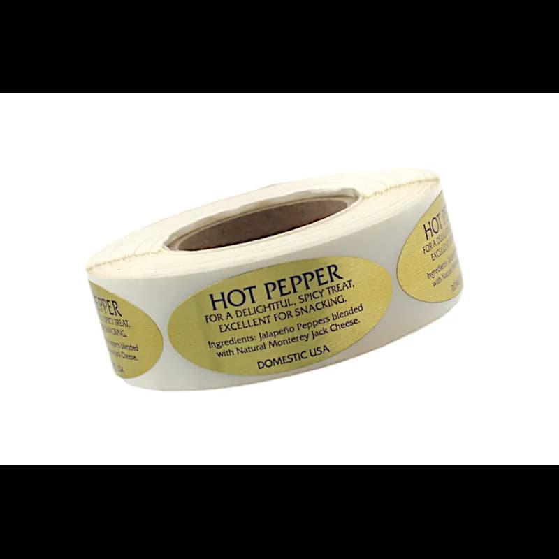 Hot Pepper Deli Label 0.875X1.9 IN Blue Gold Oval With Description 500 Count/Roll 10 Rolls/Case 5000 Count/Case