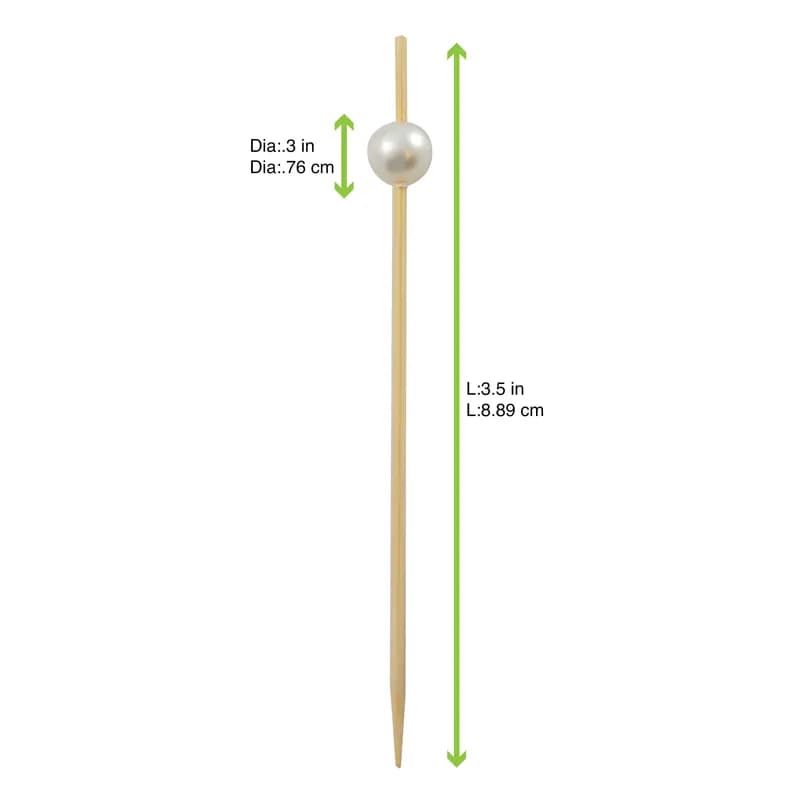 Pick 3.5 IN Bamboo Natural With White Pearl 100 Count/Pack 20 Packs/Case 2000 Count/Case