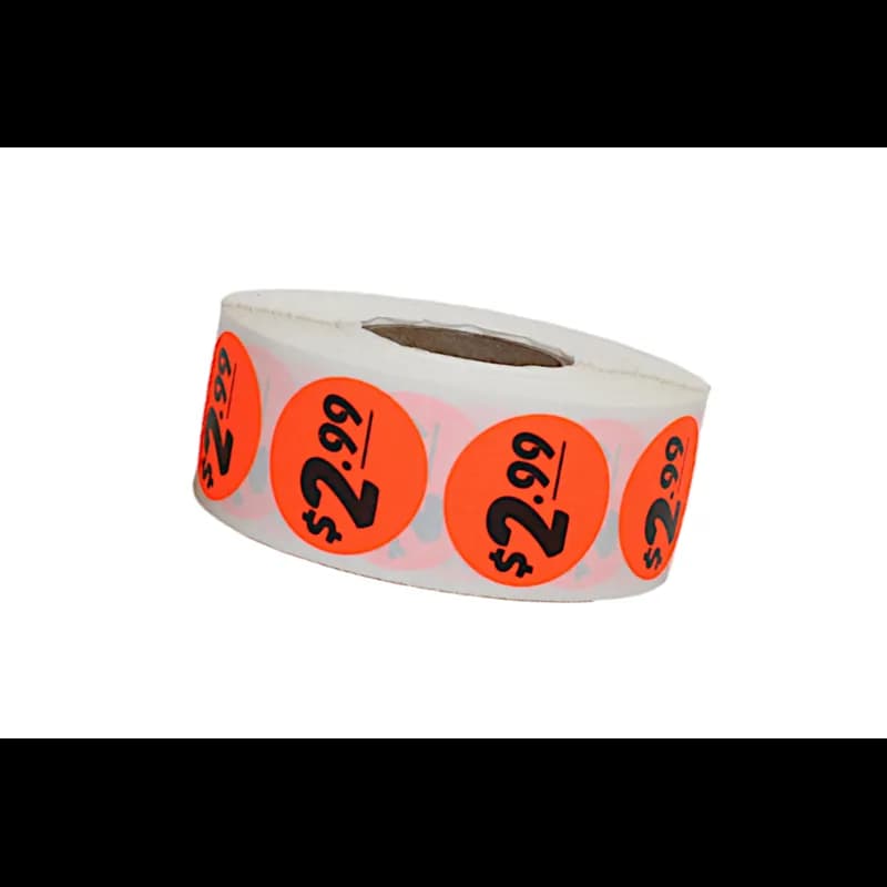 2.99 Price Label 1.25 IN Black Fluorescent Red Circle 1000 Count/Roll 50 Rolls/Case 50000 Count/Case