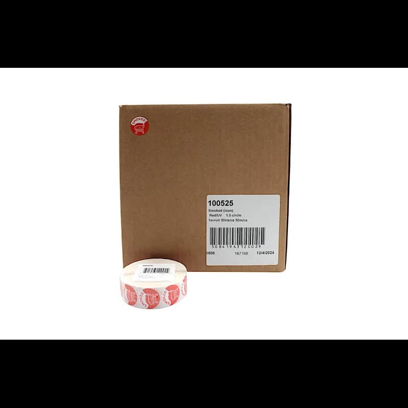 Smoked Meat Label 1 IN Red Icon Circle UV 1000 Count/Roll 50 Rolls/Case 50000 Count/Case