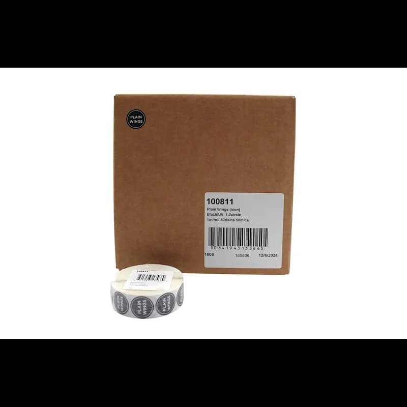 Plain Wings Deli Label 1 IN Black Icon Circle UV 1000 Count/Roll 50 Rolls/Case 50000 Count/Case