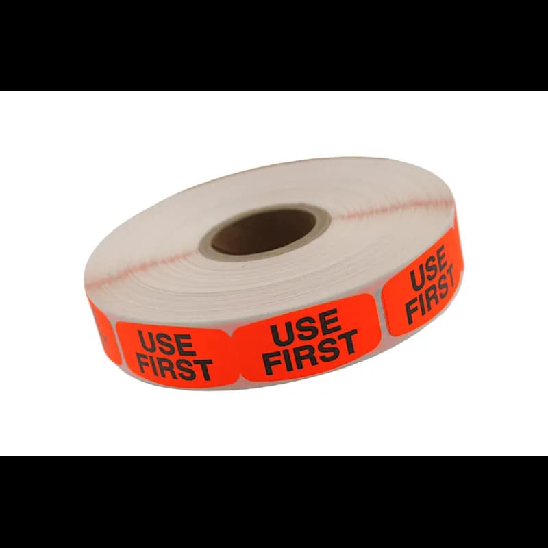 Use First Label 0.625X1.25 IN Black Fluorescent Red Short Oval 1000 Count/Roll 50 Rolls/Case 50000 Count/Case