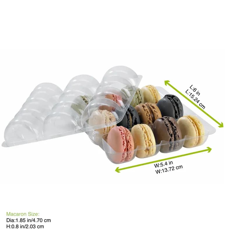 Macaron Container Insert 12 CT 6X5.4X0.8 IN Plastic Clear Square 25 Count/Pack 6 Packs/Case 150 Count/Case