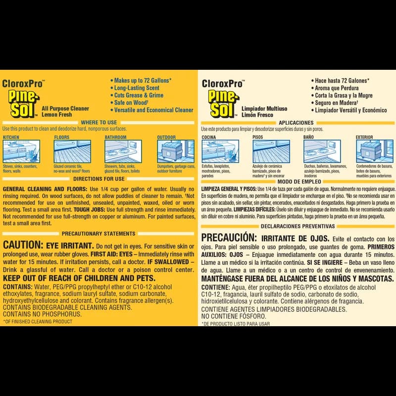 Pine-Sol® Lemon Fresh All Purpose Cleaner Deodorizer 1.125 GAL Multi Surface Concentrate Screw Cap 3/Case