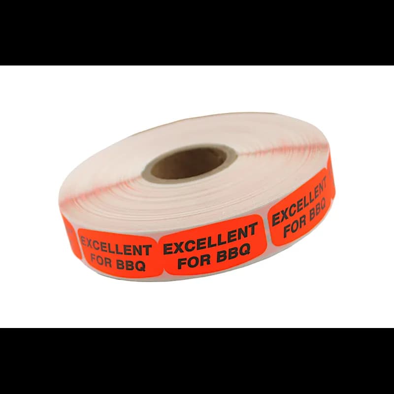Excellent For Barbeque Label 0.625X1.25 IN Black Fluorescent Red Short Oval 1000 Count/Roll 50 Rolls/Case