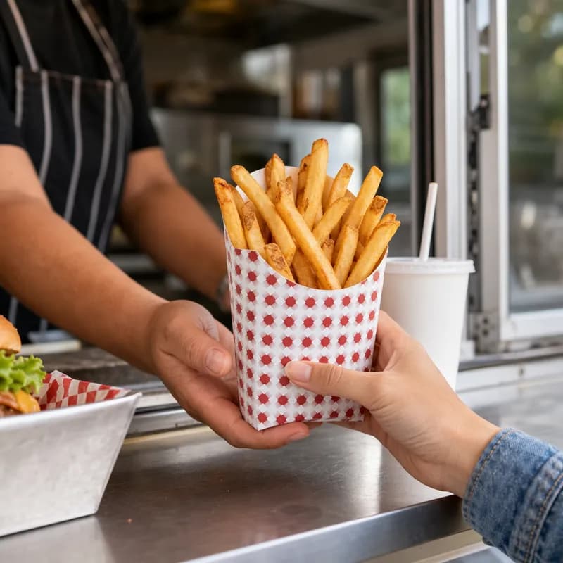 French Fry Cup & Scoop 3.6X1.7X6.1 IN Paperboard White Red 1000/Case