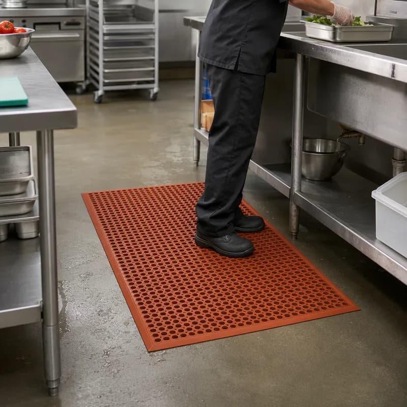 Anti-Fatigue Floor Mat 36X60X0.5 IN Red Rubber With Beveled Edging 1/Each