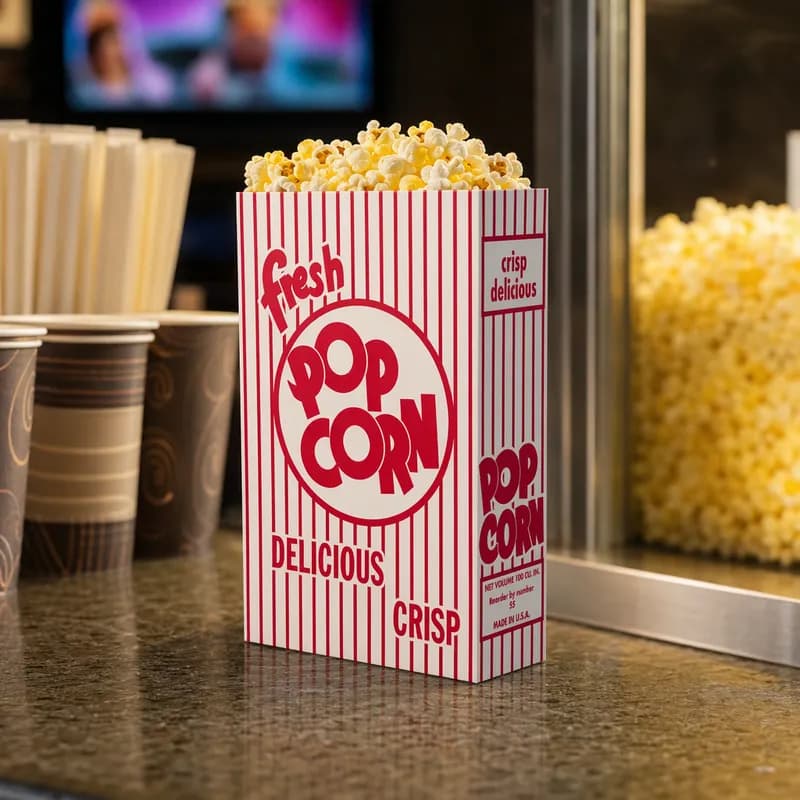 Popcorn Take-Out Box Base 6.5X2.563X9.675 IN Paperboard Red White Rectangle 250/Case