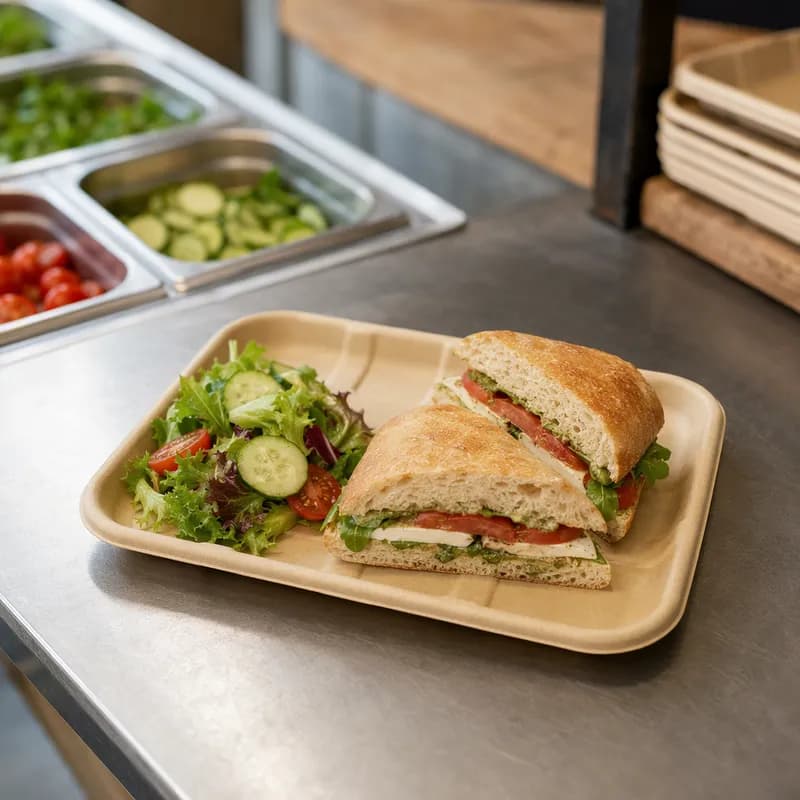 Take-Out Container Base 8X5.75X0.6 IN Pulp Fiber Kraft Rectangle 500/Case