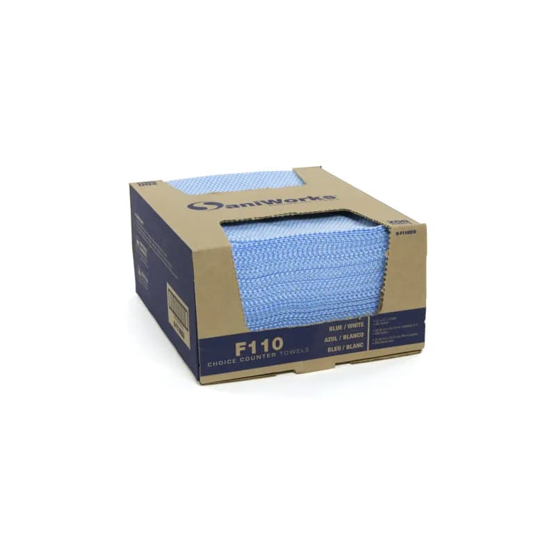 SaniWorks® Food Service Cleaning Towel 12X21 IN Poly Blend Rayon Blue White Counter 200/Case