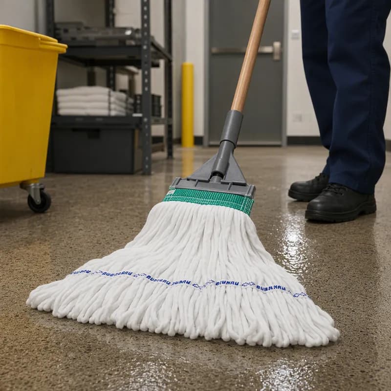 Rough-Floor Wet Mop Medium (MED) 17X5X3 IN 20 OZ White Knitted Fleece Cotton Polyester Blend 5IN Headband 1/Each