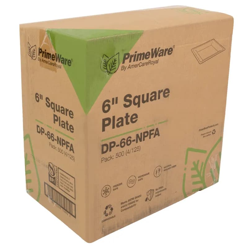 PrimeWare® Plate 6X6 IN Sugarcane White Square Microwave Safe Freezer Safe Grease Resistant 500/Case